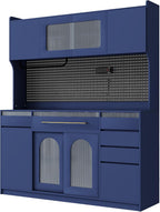 Merax Freestanding 63" W Buffet with Hutch, Large Coffee Bar Storage Cabinet with 6 Drawers, 5 Cabinets with Adjustable Shelves, Pegboard, Towel Rack, Blue