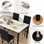 Hooseng Kitchen Table Set 5 Piece Dining Room Table Set Marble Dining Table 4 Chair Dining Table Set for Kitchen Living Room Breakfast Small Spaces (White & Black)