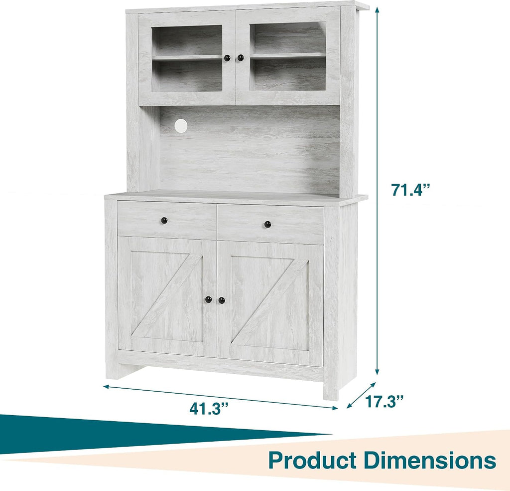 TrailBlaze Freestanding Pantry Cabinet with Microwave Stand - Coffee Bar & Buffet Hutch - 4 Doors and Adjustable Shelves - Tall Storage Cupboard for Dining Room - Color: Grey