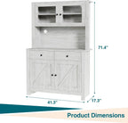 TrailBlaze Freestanding Pantry Cabinet with Microwave Stand - Coffee Bar & Buffet Hutch - 4 Doors and Adjustable Shelves - Tall Storage Cupboard for Dining Room - Color: Grey