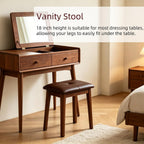 Solid Wood Vanity Stool with Cushion, 11" D x 15" W x 18" H - Small Wooden Ottoman Bench Chair Padded Seat for Bedroom/Living Room/Office/Makeup Vanity/Closet/Desk - Brown