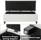 Storage Bench End of Bed, White Boucle Storage Ottoman Bench with Pressure Hinges, Foot Rest with Rubber Wood Legs, Button Tufted Ottoman with Storage for Living Room, Bedroom, Entry Ways & Window