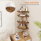 Homode Corner Shelf Wall Mount, Set of 4 Floating Corner Shelves with Cord Hole for Cable Box, Wood Corner Hanging Shelves for Bathroom Bedroom Kitchen, Rustic Brown