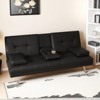 67"Modern Futon Sofa Bed,Convertible 3 in 1 Sleeper Bed Couches with Adjustable Backrest,Cup Holders,Comfy PU Leather Recliner Sofa Loveseat with Chrome Legs for Small Home Living Room (Black)