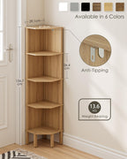 Corner Shelf, 5 Tier Corner Bookshelf, Display Corner Shelf Stand with Storage Rack, Wall Corner Bookshelf for Living Room, Bedroom, Office, Oak