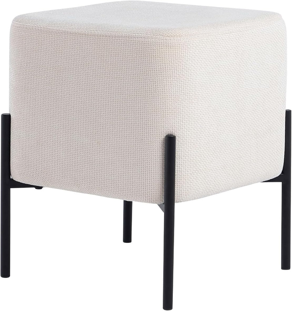 Get Set Modern Linen Ottoman Stool Vanity Stool Foot Rest Stool, Square Small Vanity Chair for Makeup Room, Footrest Stool with Metal Legs, Side Table Ottoman for Living Room, Bedroom, Walk-in Closet