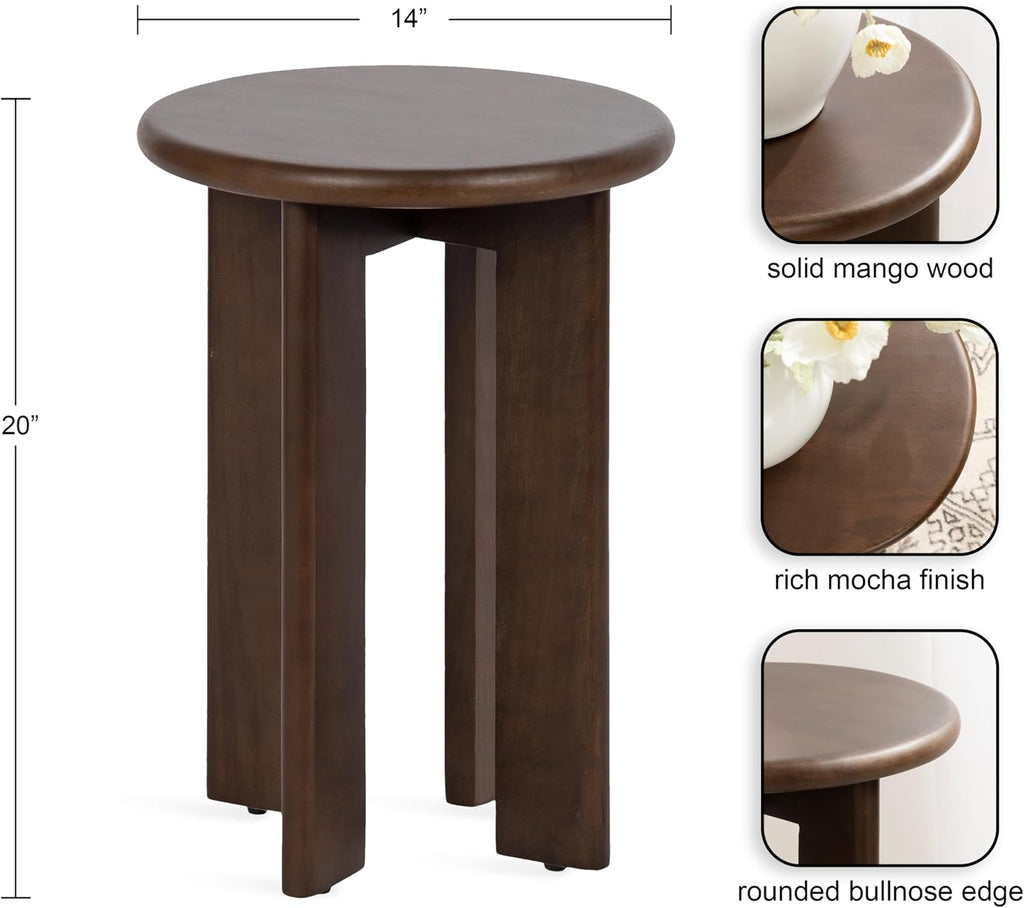 Kate and Laurel Seebeck Modern Wooden Round Side Table; 14 x 14 x 20; Dark Brown; Transitional Wood End Table for Use as Bedroom Nightstand or Living Room Accent Table