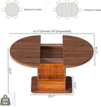 43.3"-59" Extendable Round Dining Table for 4-8 with Dust-Proof 2-Tier Storage Shelf, Space-Saving Expandable Dining Room Table with Lights, Wood Oval Circle Dining Table for Kitchen, Walnut