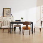 Farmhouse Dining Chairs Set of 4, Upholstered Dark Brown Solid Wooden Chairs with T-Shape Back, Armless Kitchen Chairs Comfy Accent Chairs, Linen Beige