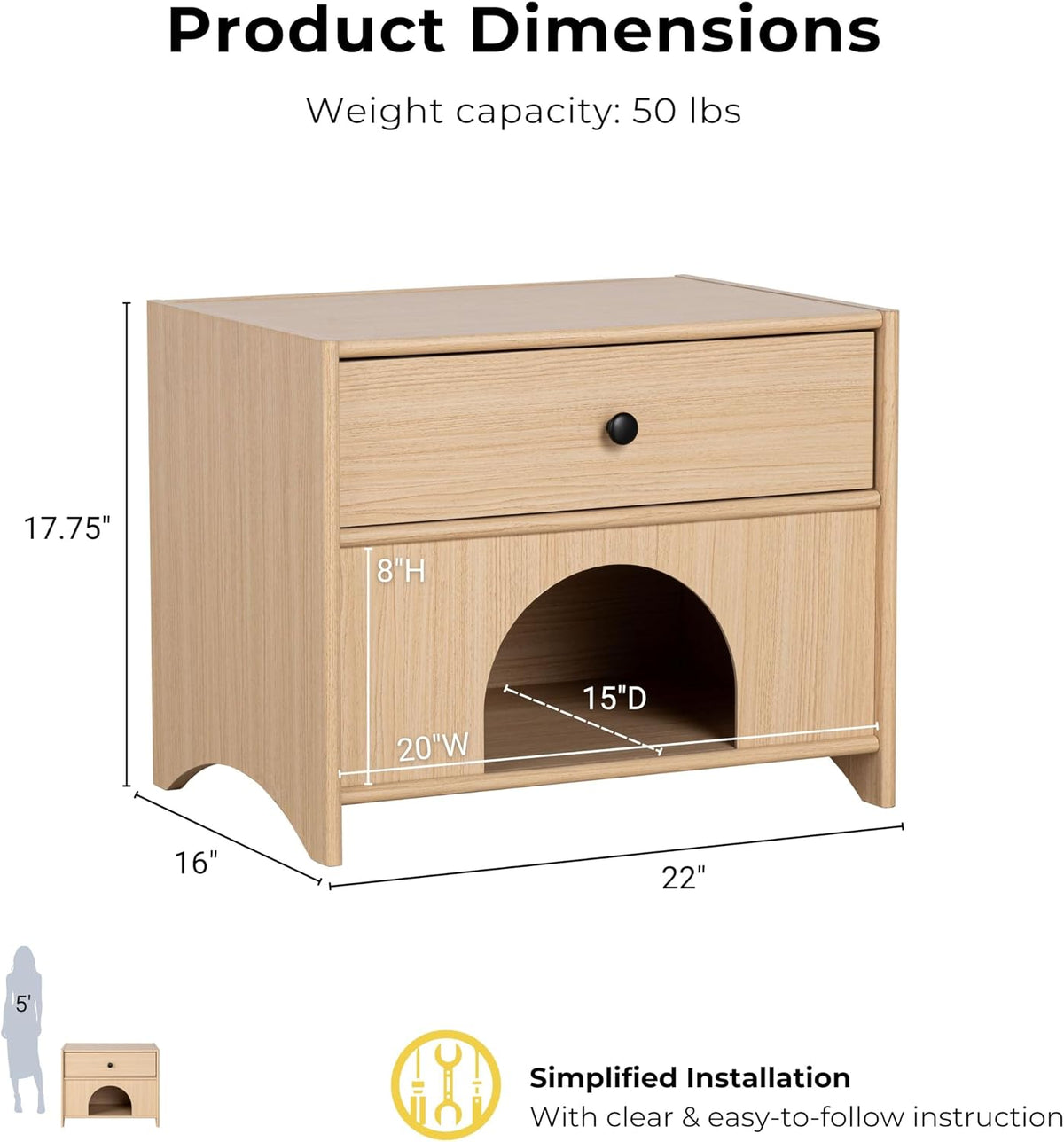 Furniture of America Cole Mid-Century Modern 22-Inch Rectangular Side Table with Drawer, Pet-Friendly Wooden Small Nightstand for Bedroom, Living Room, Home Office, Small Spaces, Natural