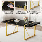 71" Modern Dining Table Set for 8, Black Dining Table Set for 8, Black Wood Tabletop with Gold Metal Legs, Rectangular Kitchen Table and 8 Faux Leather Chair for Apartment, Kitchen & Dining Room