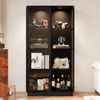 Tall Glass Display Cabinet with Glass Shelving & Sliding Doors, Trophy Case Glass Cabinet with Spotlights Black 39.4”W x 19.7”D x 75.2”H