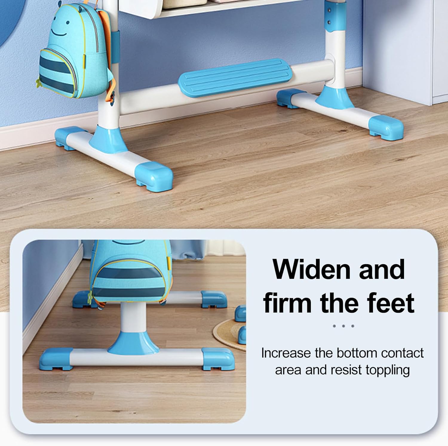 Upgraded Kid's Desk and Chair Set, Adjustable Children's Study Table with Bookshelf and Storage Drawer, 50-Degree Tiltable Desktop with Chair for Bedroom (Blue1 111cm)