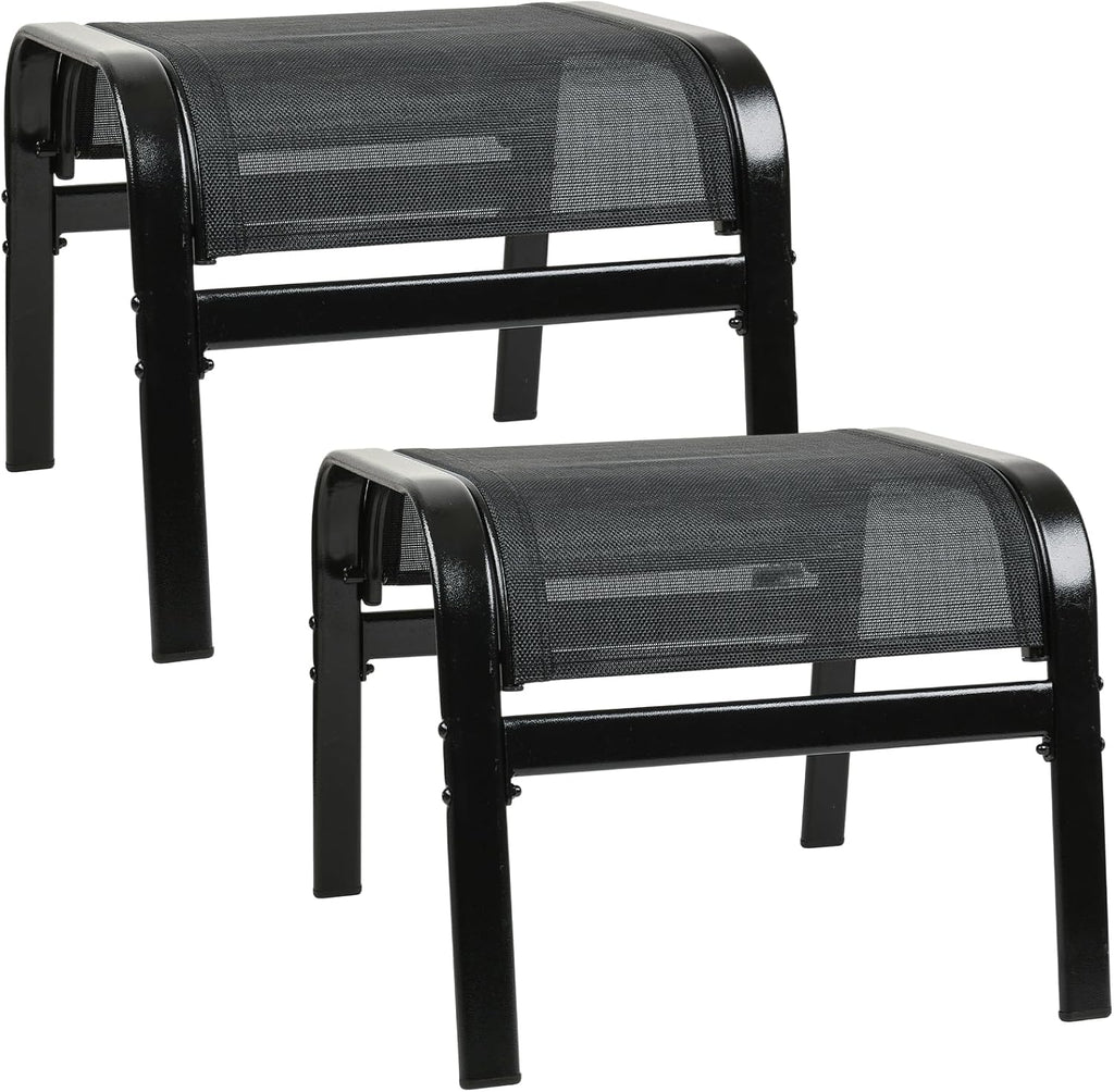 Patio Outdoor Ottoman 2 Set, Modern Footstools Textliene Metal Foot Rest Black