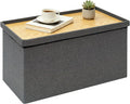 30 Inch Folding Storage Ottoman with Reversible Lid Coffee Table, Linen Fabric Multi-Functional Foot Rest & Seat for Living Room, Bedroom Grey