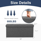 DUMOS 30in Storage Ottoman Bench, Storage Chest | End of Bed Foot Rest Stool with Padded Seat, Bedroom Bench for Living Room, Bedroom, Support 660lbs, Grey