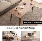 EMOOR Wood Folding Coffee Table Rectangle Large (20.5"x41.3") Natural, Floor Sitting Low Table Small Space Minimalist Japanese Tatami Room