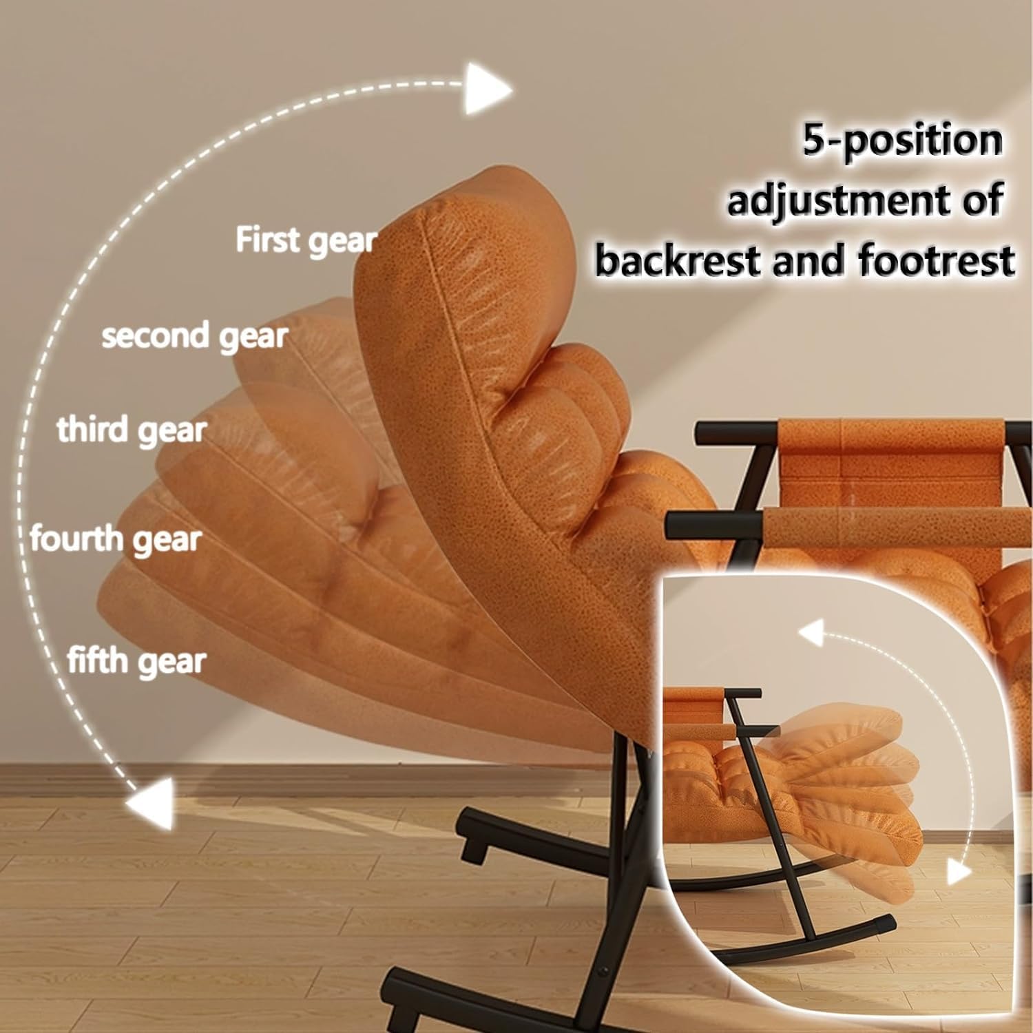 Leisure Rocking Chair and Footstool Set,Modern Living Room Rocking Chair with Cushion,Bedroom Breathable Sofa Lounger with Legrest,Comfortable Garden Rocking Chair with Armres,Light Blue,One
