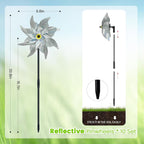 10 PCS Reflective Pinwheels for Yard and Garden Bird Devices Pre-Installed Sparkly Wind Spinner Deterrent to Scare Birds Away from Yard Patio Farm (Silver)