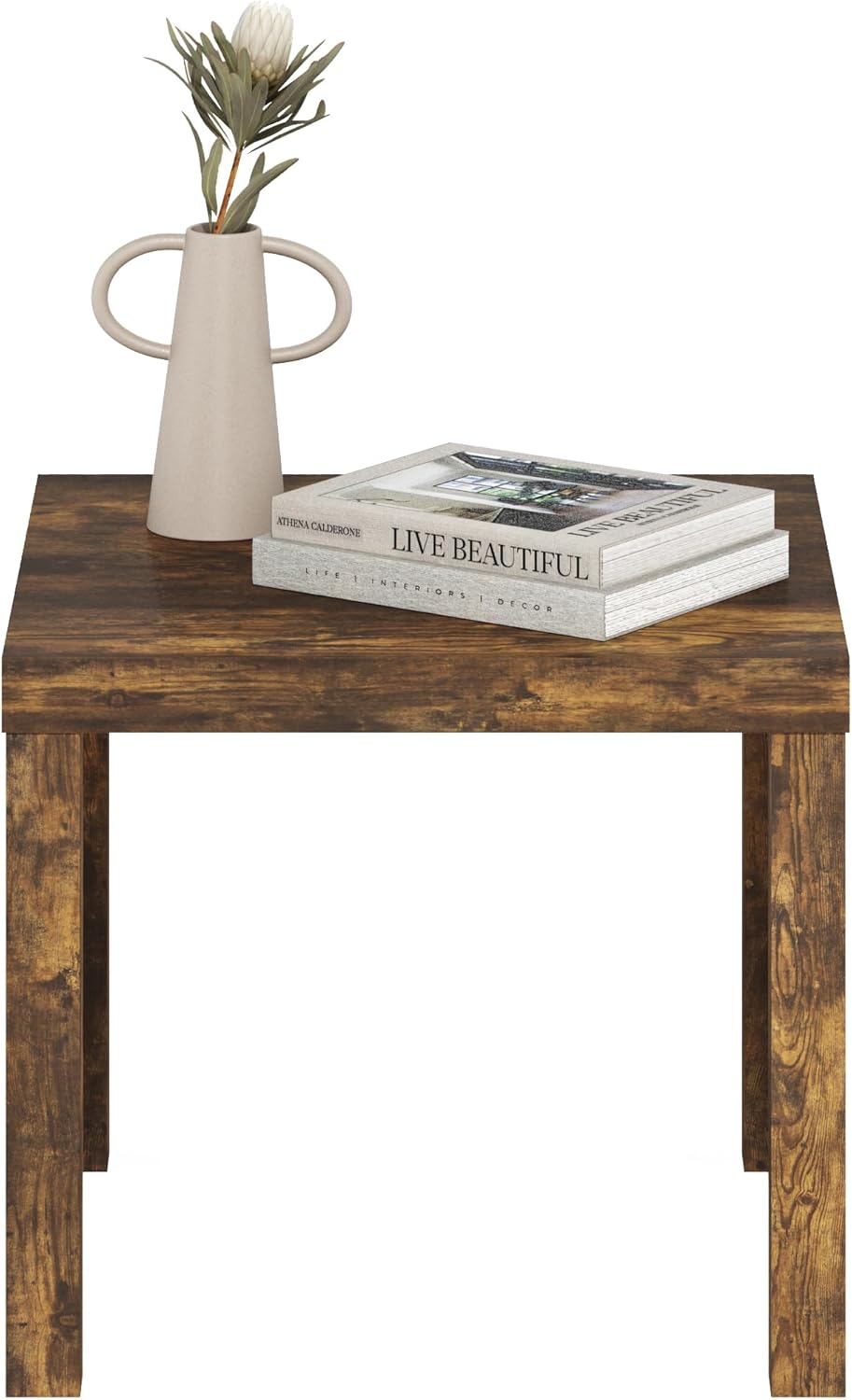 Furinno Classic Side Table, Square Modern End Table with 1.8" Triple Thick Tabletop, Simple Night Stand, Bedside Table, Toolless Assembly, for Living Room, Bedroom, Amber Pine