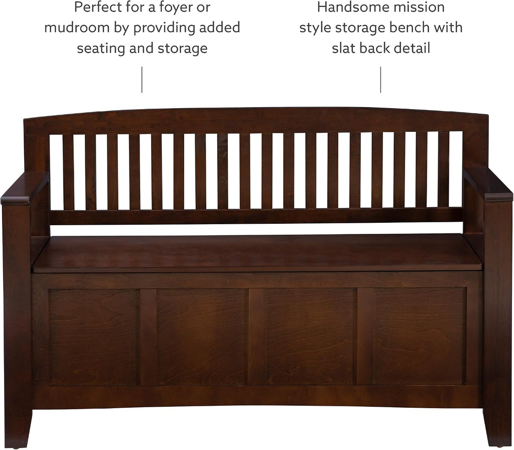Linon Home Dcor Linon Home Decor Cynthia Storage Bench, 50"w x 17.25"d x 32"h, Walnut