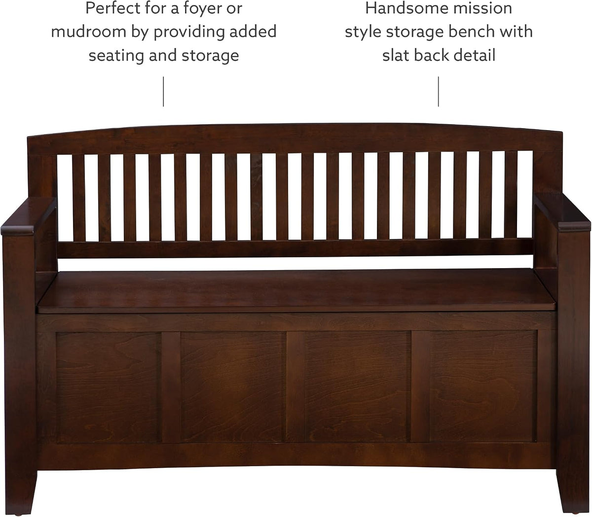 Linon Home Dcor Linon Home Decor Cynthia Storage Bench, 50"w x 17.25"d x 32"h, Walnut