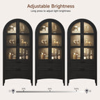 ONBRILL 71" Tall Arched Display Cabinet with LED Lights, Arched Kitchen Pantry with 2 Drawers, Modern Display Storage Cabinets with Adjustable Feet, Pantry Cabinet for Kitchen, Living/Dining Room