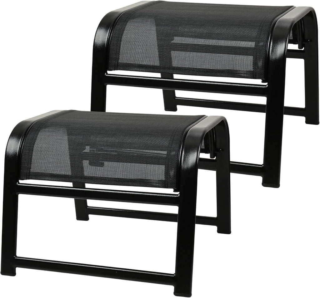 Assembled Patio Outdoor Ottoman 2 Set, Portable Footstools Textliene Metal Foot Rest Black