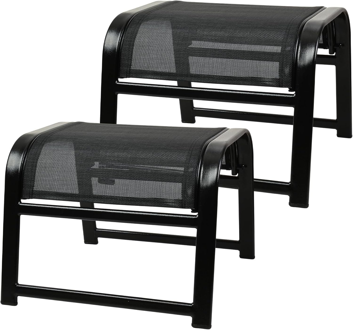 Assembled Patio Outdoor Ottoman 2 Set, Portable Footstools Textliene Metal Foot Rest Black