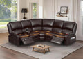 Upgraded 5 Seater Reclining Sofa Set, Modern Living Room Couch (Pu,Brown) | Home Theater Seating with Removable Console, Recliner Sectional Couch with Storage, Reclining Sectional Couch Set with USB
