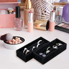 DesignSter Small Jewelry Tray, 2PCS Ring Organizer, Velvet Jewelry Display Tray, Stackable Jewelry Organizer Trays, Jewelry Drawer Organizer Inserts For Dresser, Jewelry Box (Black)