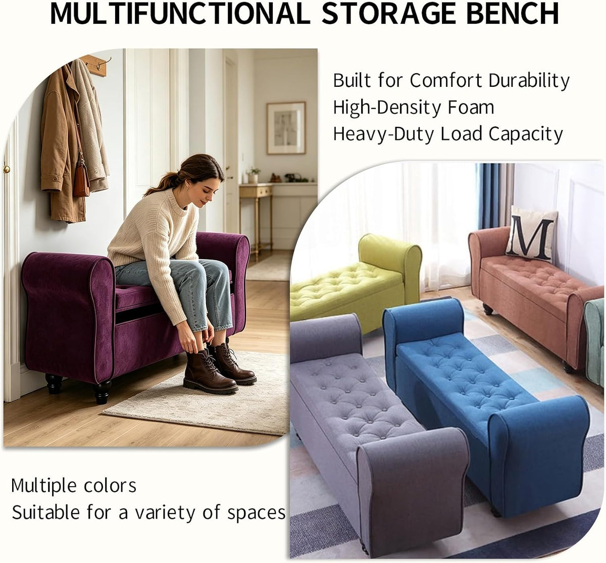 Shoe Storage Bench End-of-Bed Storage Bench End-of-Bed Bench with Storage Bed Benches for the Foot of the Large Bench for the Bedroom Living Room,and Dorm Linen-Black L39.3*W15.7*H15.7in