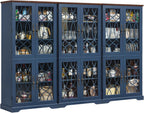 Joaxswe 67" Tall Pantry Cabinet Set of 3, Vintage Kitchen Pantries Cabinets with Glass Doors & Adjustable Shelves, Wood Cupboard with Large Storage for Dining Room, Bathroom, Navy Blue
