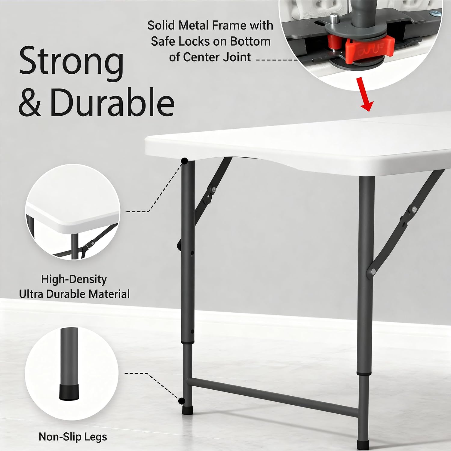 4 Feet Folding Table Adjustable Height with Carry Handle, Steel Legs | Heavy Duty | Lightweight Portable | Perfect for Party, Dining, Wedding, Events, Picnic Indoor, Outdoor, Camping, Utility-10P
