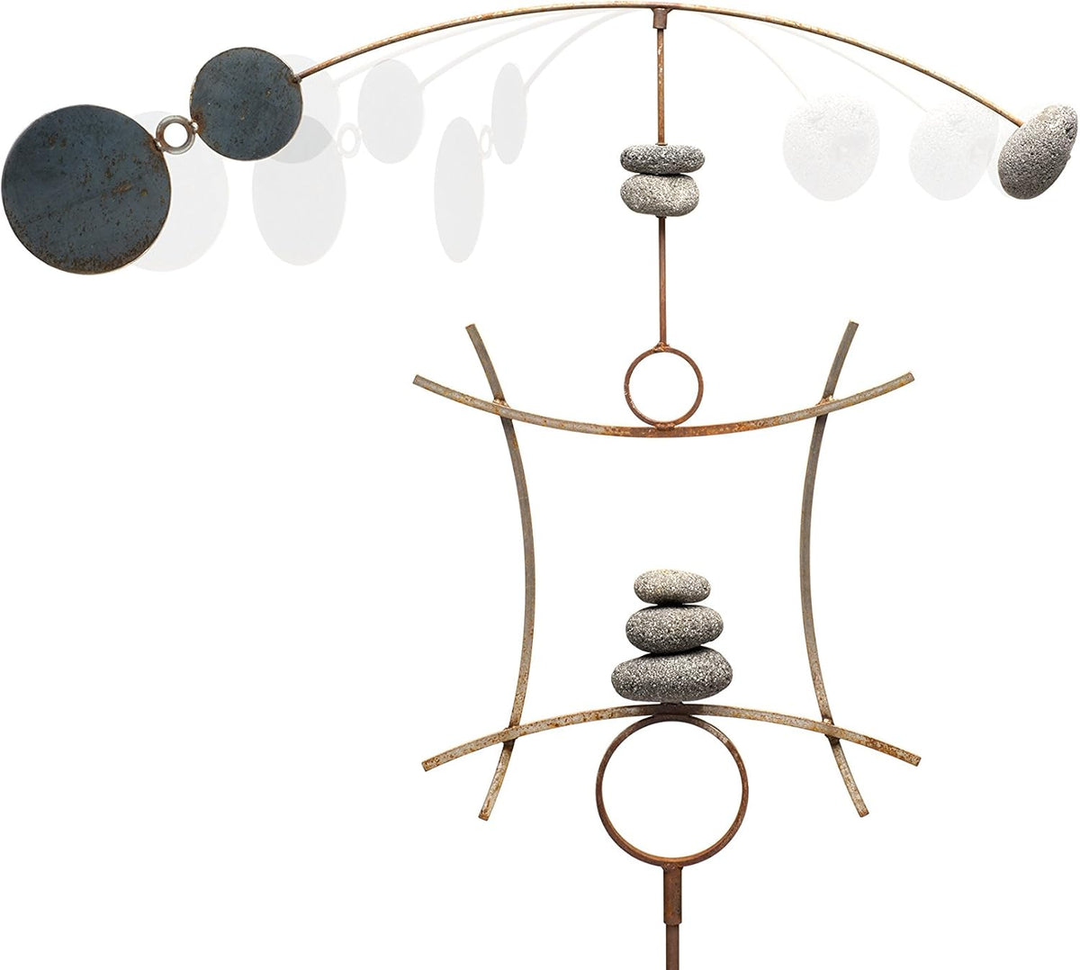 Zen Garden Spinner Kinetic Wind Sculpture | Balanced Arch Yard Decor with Rock Cairn and Stake | Relaxing Metal Art Wind Vane | Large | Handmade in The USA