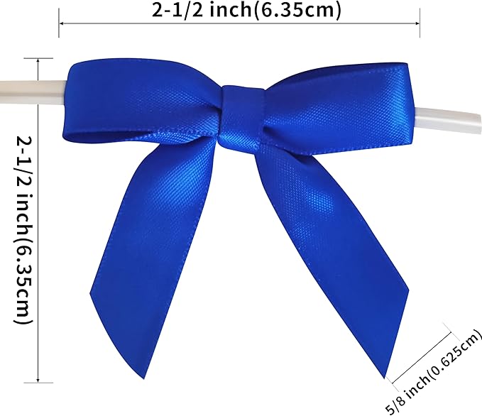 50pcs 2-1/2 Inch Blue Satin Ribbon Bows with Twist Tie Bows for Christmas Tree Decoration Gift Packing&Wrapping(Blue)