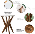 Ahokua Modern Round End Table with Smooth White Top and Crossed Walnut Legs, Minimalist Accent Table for Living Room, Balcony, or Small Spaces, Easy Assembly Bedside Table, White Walnut
