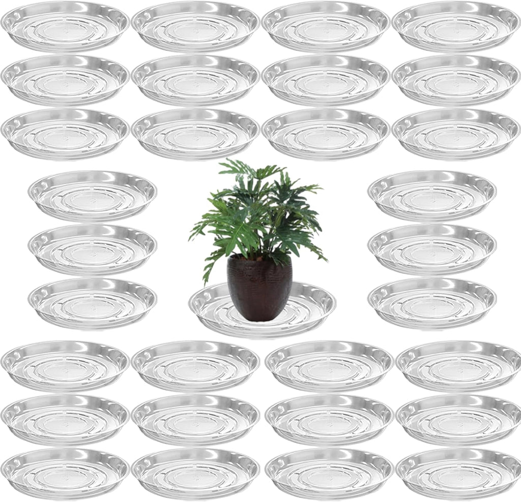 30 Packs 8" Clear Plant Saucers for Indoor Outdoor Use Heavy Duty Plastic Plant Trays for Planter Bulk Flower Pot Drip Trays to Catch Water, 4 to 20 Inch, Round Transparent