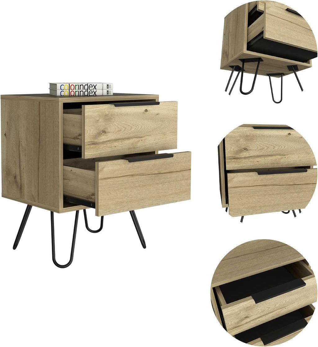 Nightstand,Two Drawers, Hairpin Legs,for Small Spaces