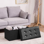 Youdesure 30" Ottoman with Storage, Folding Faux Leather Bench, Black | Foldable ottoman with hidden storage, padded seat and sturdy MDF frame for everyday use.