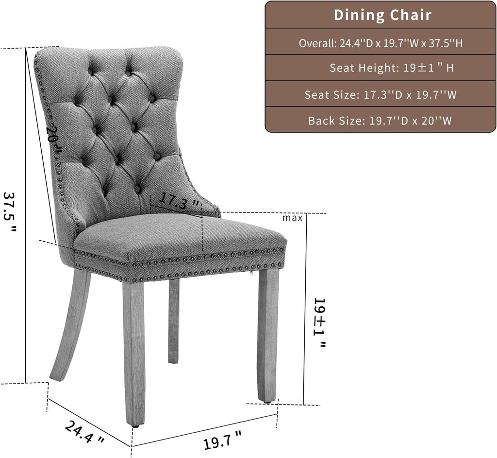Linen Upholstered Dining Chairs Set of 2, Beige Mid Century Modern Dining Chairs, Kitchen & Dining Room Chairs with Wood Legs, Sillas de Comedor (Beige, 2 Pcs)