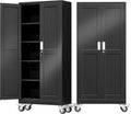 71" Metal Garage Storage Cabinet with Wheels and Locking Doors and Tall Rolling Steel Tool Cabinet with 4 Adjustable Shelves for Garage,Home,Office,Shop (Black, 71''H x 30''W x15''D)