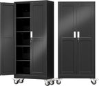71" Metal Garage Storage Cabinet with Wheels and Locking Doors and Tall Rolling Steel Tool Cabinet with 4 Adjustable Shelves for Garage,Home,Office,Shop (Black, 71''H x 30''W x15''D)