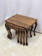 Walnut Wood 4-Piece Nesting Side Table Set 25.6x19.7x19.7 in Solid Wood Living Room Furniture - Brown