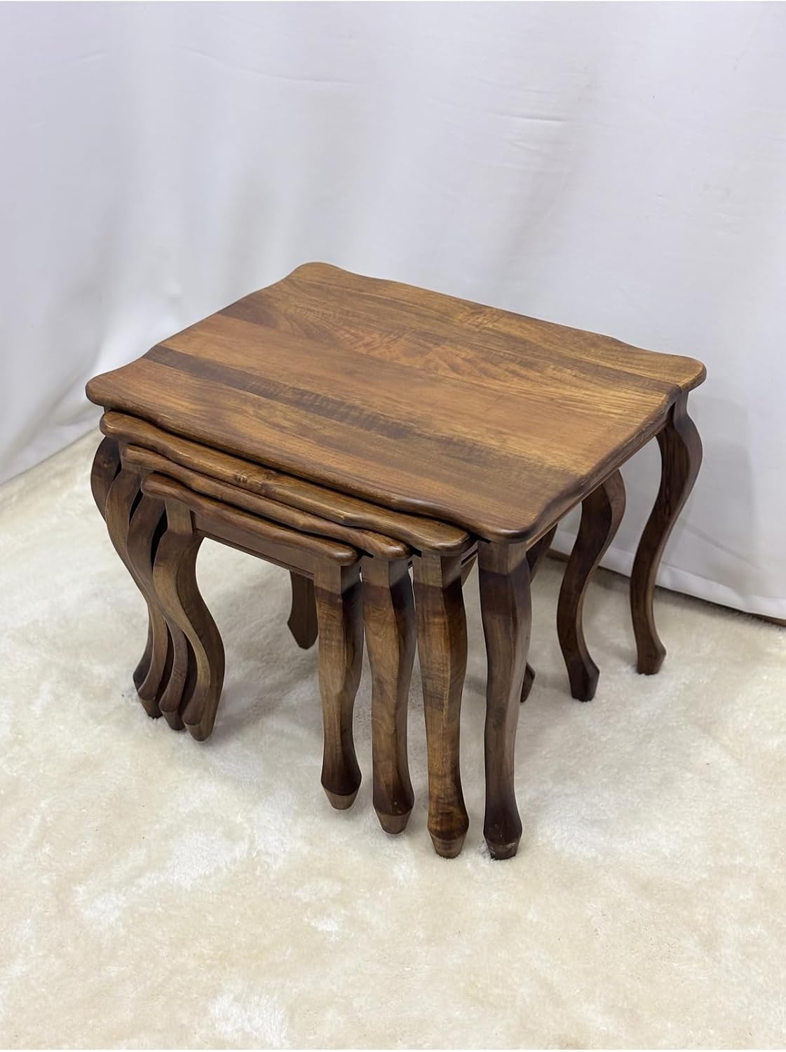 Walnut Wood 4-Piece Nesting Side Table Set 25.6x19.7x19.7 in Solid Wood Living Room Furniture - Brown