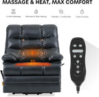 DYNOX Oversized 400 lbs Power Lift Recliner Chair for Big and Tall Seniors, Dual Motor Lay Flat Lift Chair with Extended Footrest, Heat & Massage, Genuine Leather, Dark Blue, 9305L