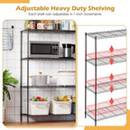 PayLessHere 4 Tier Shelving Unit 13.4" D×53.7" W×35" H Metal Shelving Standing Storage Shelf with 4 Steel Frame Adjustable Layer Racks Metal Commercial Shelf for Kitchen, Garage (Black)