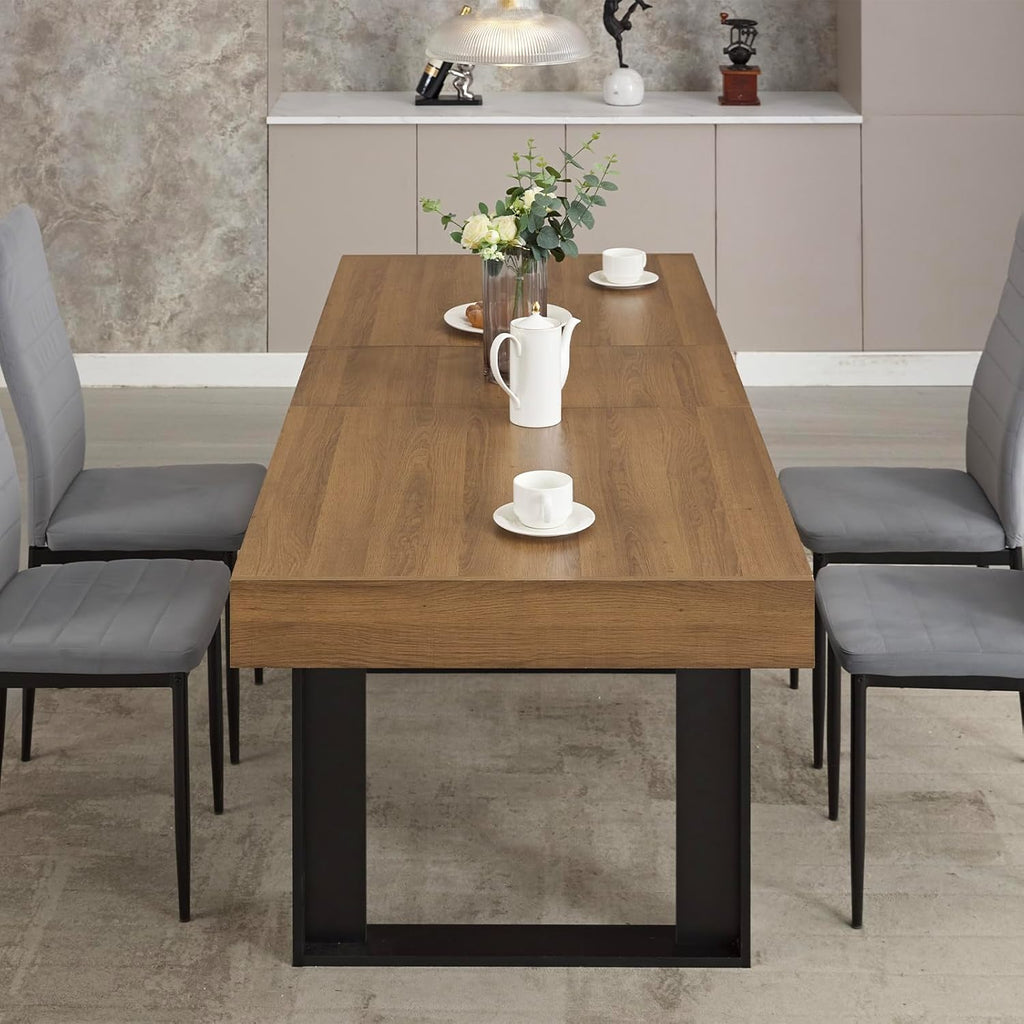 STHOUYN 63”-79” Extendable Dining Room Table, Modern Farmhouse Wooden Kitchen Table, Long Expandable Dining Table for 6 8 10, Large Expanding Tables Conference Tables (Walnut Brown)