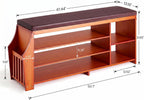 OAKHAM 50" Bamboo Shoe Storage Bench with Comfortable Padded Faux Leather Seat and 550 lbs Capacity, 3-Level Adjustable Shelf, Side Storage Slot and 3 Hooks for Entryway Hallway Mudroom, Brown