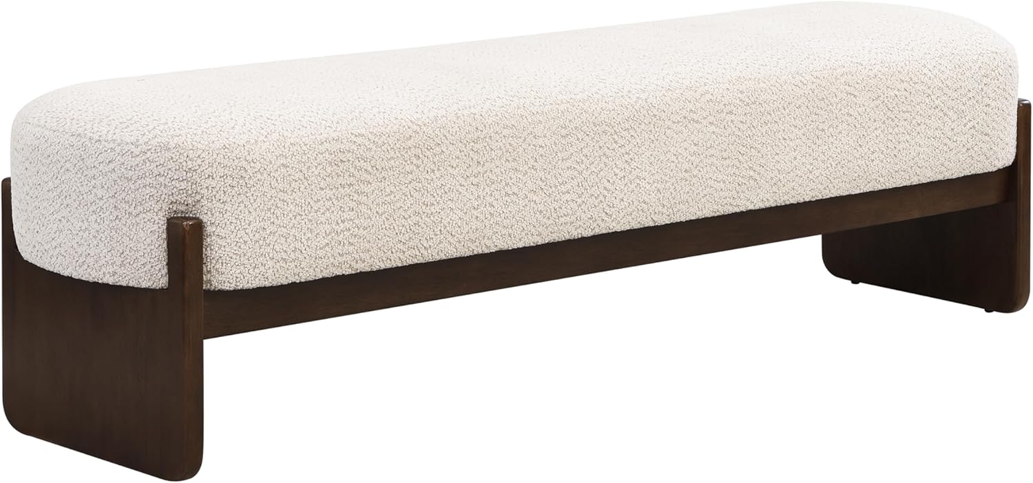 Virubi Elegant Upholstered Loop Yarn Ottoman, Beige End of Bed Entryway Benches, Corner Dining Bench Shoe Stool for Indoor Bedroom Living Dining Room (Beige)